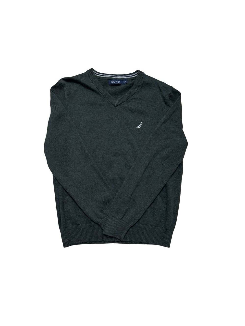Nautica Men’s Medium 100% Cotton V-Neck Sweater Dark Green/Charcoal